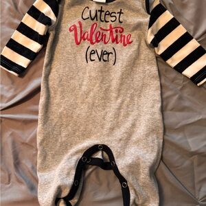 Cutest Valentine Ever Grey & Black Striped Baby One-Piece